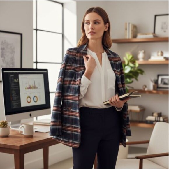 Blazer Veste Volcom Femme Small Plaid Carreaux Noir Orange Bleu Style Streetwear - Picture 2 of 8